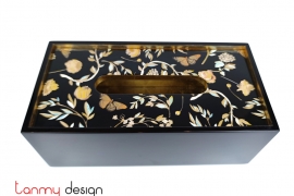 Black tissue box with floral and butterfly pattern with 2 edges inside 24*12*9 cm